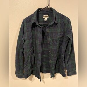 L.L. Bean Unisex Green and Blue Plaid Long Sleeve Shirt